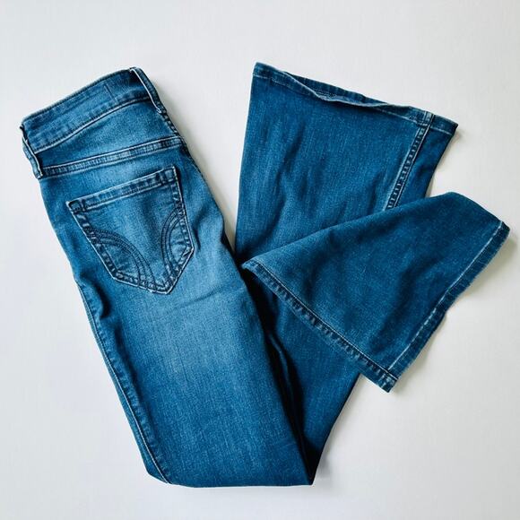 Hollister High Rise Flare Ripped Medium Wash 25R Denim Retro Boho Hippie - Picture 2 of 7